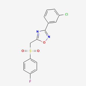 molecular formula C15H10ClFN2O3S B2995186 3-(3-Chlorophenyl)-5-(((4-fluorophenyl)sulfonyl)methyl)-1,2,4-oxadiazole CAS No. 1105239-11-9