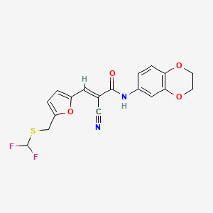 molecular formula C18H14F2N2O4S B2995188 (E)-2-Cyano-3-[5-(difluoromethylsulfanylmethyl)furan-2-yl]-N-(2,3-dihydro-1,4-benzodioxin-6-yl)prop-2-enamide CAS No. 1394801-53-6