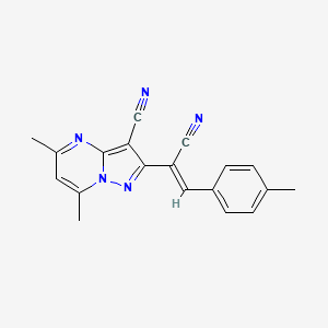 molecular formula C19H15N5 B2995196 2-[(Z)-1-cyano-2-(4-methylphenyl)ethenyl]-5,7-dimethylpyrazolo[1,5-a]pyrimidine-3-carbonitrile CAS No. 338418-45-4