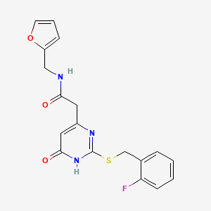 molecular formula C18H16FN3O3S B2995208 2-(2-((2-fluorobenzyl)thio)-6-oxo-1,6-dihydropyrimidin-4-yl)-N-(furan-2-ylmethyl)acetamide CAS No. 1105213-40-8