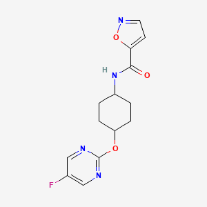 molecular formula C14H15FN4O3 B2995229 N-((1r,4r)-4-((5-fluoropyrimidin-2-yl)oxy)cyclohexyl)isoxazole-5-carboxamide CAS No. 2034278-89-0