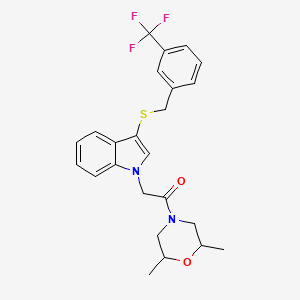 molecular formula C24H25F3N2O2S B2995240 1-(2,6-dimethylmorpholino)-2-(3-((3-(trifluoromethyl)benzyl)thio)-1H-indol-1-yl)ethanone CAS No. 921149-57-7