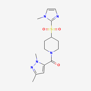 molecular formula C15H21N5O3S B2995255 (1,3-dimethyl-1H-pyrazol-5-yl)(4-((1-methyl-1H-imidazol-2-yl)sulfonyl)piperidin-1-yl)methanone CAS No. 2309555-07-3