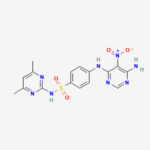 molecular formula C16H16N8O4S B2995258 4-((6-amino-5-nitropyrimidin-4-yl)amino)-N-(4,6-dimethylpyrimidin-2-yl)benzenesulfonamide CAS No. 450345-57-0