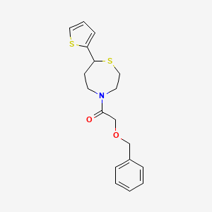 molecular formula C18H21NO2S2 B2995260 2-(Benzyloxy)-1-(7-(thiophen-2-yl)-1,4-thiazepan-4-yl)ethanone CAS No. 1704560-15-5