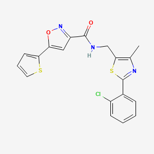 molecular formula C19H14ClN3O2S2 B2995265 N-((2-(2-chlorophenyl)-4-methylthiazol-5-yl)methyl)-5-(thiophen-2-yl)isoxazole-3-carboxamide CAS No. 1448056-41-4