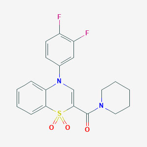 molecular formula C20H18F2N2O3S B2995282 [4-(3,4-difluorophenyl)-1,1-dioxido-4H-1,4-benzothiazin-2-yl](piperidin-1-yl)methanone CAS No. 1251579-32-4