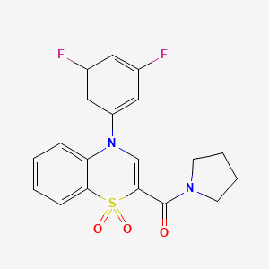 molecular formula C19H16F2N2O3S B2995297 (4-(3,5-difluorophenyl)-1,1-dioxido-4H-benzo[b][1,4]thiazin-2-yl)(pyrrolidin-1-yl)methanone CAS No. 1251698-75-5