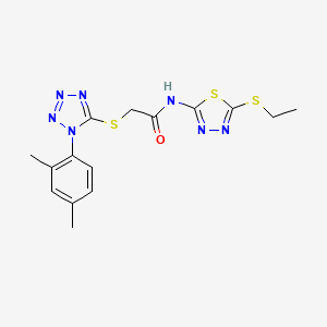 molecular formula C15H17N7OS3 B2995307 2-[1-(2,4-dimethylphenyl)tetrazol-5-yl]sulfanyl-N-(5-ethylsulfanyl-1,3,4-thiadiazol-2-yl)acetamide CAS No. 878701-06-5