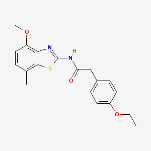 molecular formula C19H20N2O3S B2995309 2-(4-乙氧基苯基)-N-(4-甲氧基-7-甲基-1,3-苯并噻唑-2-基)乙酰胺 CAS No. 922458-81-9