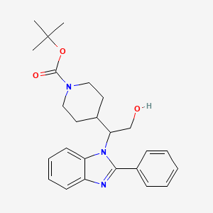 molecular formula C25H31N3O3 B2995315 1-哌啶甲酸，4-[2-羟基-1-(2-苯基-1H-苯并咪唑-1-基)乙基]，1,1-二甲基乙酯 CAS No. 1440753-74-1