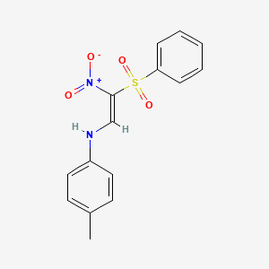 molecular formula C15H14N2O4S B2995316 N-[(E)-2-(benzenesulfonyl)-2-nitroethenyl]-4-methylaniline CAS No. 321433-80-1