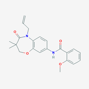 molecular formula C22H24N2O4 B2995319 N-(5-allyl-3,3-dimethyl-4-oxo-2,3,4,5-tetrahydrobenzo[b][1,4]oxazepin-8-yl)-2-methoxybenzamide CAS No. 921869-42-3