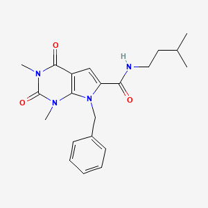 molecular formula C21H26N4O3 B2995333 7-benzyl-1,3-dimethyl-N-(3-methylbutyl)-2,4-dioxo-2,3,4,7-tetrahydro-1H-pyrrolo[2,3-d]pyrimidine-6-carboxamide CAS No. 1021257-73-7