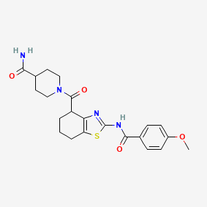molecular formula C22H26N4O4S B2995350 1-(2-(4-Methoxybenzamido)-4,5,6,7-tetrahydrobenzo[d]thiazole-4-carbonyl)piperidine-4-carboxamide CAS No. 941926-04-1