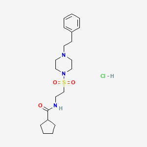 molecular formula C20H32ClN3O3S B2995371 N-(2-((4-phenethylpiperazin-1-yl)sulfonyl)ethyl)cyclopentanecarboxamide hydrochloride CAS No. 1329632-25-8