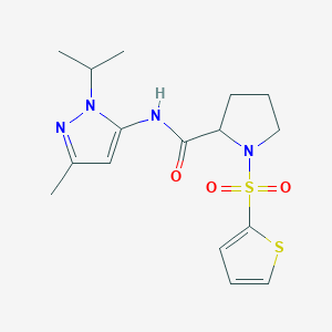 molecular formula C16H22N4O3S2 B2995414 N-(1-异丙基-3-甲基-1H-吡唑-5-基)-1-(噻吩-2-基磺酰基)吡咯烷-2-甲酰胺 CAS No. 1102854-17-0