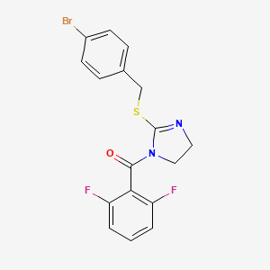 molecular formula C17H13BrF2N2OS B2995428 [2-[(4-Bromophenyl)methylsulfanyl]-4,5-dihydroimidazol-1-yl]-(2,6-difluorophenyl)methanone CAS No. 851800-64-1