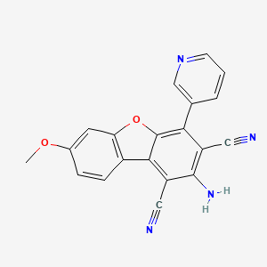 molecular formula C20H12N4O2 B2995436 Dibenzofurane-1,3-dicarbonitrile, 2-amino-7-methoxy-4-(3-pyridyl)- CAS No. 328286-70-0