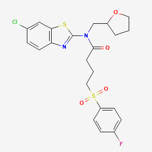 molecular formula C22H22ClFN2O4S2 B2995471 N-(6-chlorobenzo[d]thiazol-2-yl)-4-((4-fluorophenyl)sulfonyl)-N-((tetrahydrofuran-2-yl)methyl)butanamide CAS No. 920249-44-1