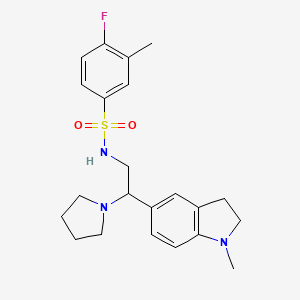 4-fluoro-3-methyl-N-(2-(1-methylindolin-5-yl)-2-(pyrrolidin-1-yl)ethyl)benzenesulfonamide