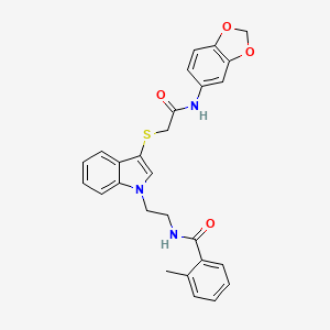 N-(2-(3-((2-(benzo[d][1,3]dioxol-5-ylamino)-2-oxoethyl)thio)-1H-indol-1-yl)ethyl)-2-methylbenzamide