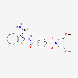 molecular formula C23H31N3O6S2 B2995497 2-[[[4-[bis(2-methoxyethyl)sulfamoyl]phenyl]-oxomethyl]amino]-5,6,7,8-tetrahydro-4H-cyclohepta[b]thiophene-3-carboxamide CAS No. 441291-08-3