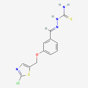 molecular formula C12H11ClN4OS2 B2995498 [(E)-({3-[(2-chloro-1,3-thiazol-5-yl)methoxy]phenyl}methylidene)amino]thiourea CAS No. 477886-86-5