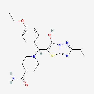 molecular formula C21H27N5O3S B2995520 1-((4-乙氧基苯基)(2-乙基-6-羟基噻唑并[3,2-b][1,2,4]三唑-5-基)甲基)哌啶-4-甲酰胺 CAS No. 898345-59-0