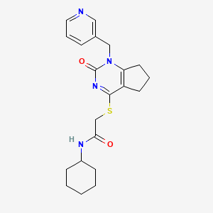 molecular formula C21H26N4O2S B2995530 N-cyclohexyl-2-[[2-oxo-1-(pyridin-3-ylmethyl)-6,7-dihydro-5H-cyclopenta[d]pyrimidin-4-yl]sulfanyl]acetamide CAS No. 933251-55-9