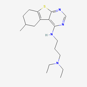 molecular formula C18H28N4S B2995532 N,N-二乙基-N'-(6-甲基-5,6,7,8-四氢[1]苯并噻吩并[2,3-d]嘧啶-4-基)丙烷-1,3-二胺 CAS No. 611197-59-2