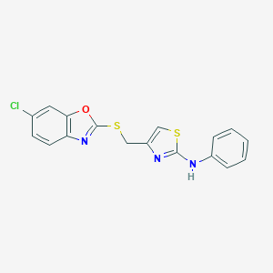 molecular formula C17H12ClN3OS2 B299556 4-{[(6-chloro-1,3-benzoxazol-2-yl)sulfanyl]methyl}-N-phenyl-1,3-thiazol-2-amine 