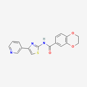 molecular formula C17H13N3O3S B2995560 N-(4-(pyridin-3-yl)thiazol-2-yl)-2,3-dihydrobenzo[b][1,4]dioxine-6-carboxamide CAS No. 477551-41-0