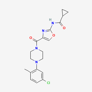 molecular formula C19H21ClN4O3 B2995561 N-(4-(4-(5-氯-2-甲基苯基)哌嗪-1-羰基)恶唑-2-基)环丙烷甲酰胺 CAS No. 1396886-23-9