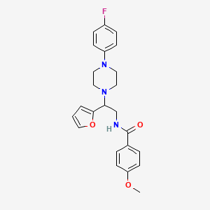 molecular formula C24H26FN3O3 B2995571 N-(2-(4-(4-fluorophenyl)piperazin-1-yl)-2-(furan-2-yl)ethyl)-4-methoxybenzamide CAS No. 877632-03-6