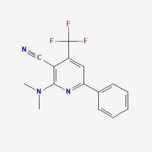 molecular formula C15H12F3N3 B2995576 2-(Dimethylamino)-6-phenyl-4-(trifluoromethyl)pyridine-3-carbonitrile CAS No. 114084-96-7