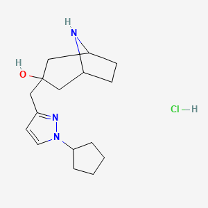 molecular formula C16H26ClN3O B2995580 3-[(1-环戊基-1H-吡唑-3-基)甲基]-8-氮杂双环[3.2.1]辛烷-3-醇盐酸盐 CAS No. 1423031-41-7