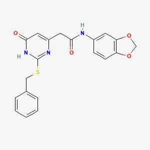molecular formula C20H17N3O4S B2995585 N-(benzo[d][1,3]dioxol-5-yl)-2-(2-(benzylthio)-6-oxo-1,6-dihydropyrimidin-4-yl)acetamide CAS No. 1170489-72-1