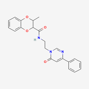 molecular formula C22H21N3O4 B2995587 3-methyl-N-(2-(6-oxo-4-phenylpyrimidin-1(6H)-yl)ethyl)-2,3-dihydrobenzo[b][1,4]dioxine-2-carboxamide CAS No. 1334371-58-2