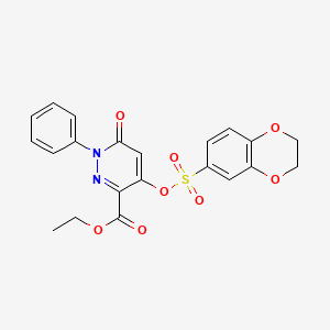 molecular formula C21H18N2O8S B2995598 Ethyl 4-(((2,3-dihydrobenzo[b][1,4]dioxin-6-yl)sulfonyl)oxy)-6-oxo-1-phenyl-1,6-dihydropyridazine-3-carboxylate CAS No. 899728-12-2