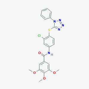 molecular formula C23H20ClN5O4S B299560 N-{3-chloro-4-[(1-phenyl-1H-tetraazol-5-yl)sulfanyl]phenyl}-3,4,5-trimethoxybenzamide 