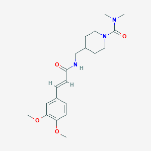 molecular formula C20H29N3O4 B2995604 (E)-4-((3-(3,4-二甲氧苯基)丙烯酰胺)甲基)-N,N-二甲基哌啶-1-甲酰胺 CAS No. 2034896-31-4