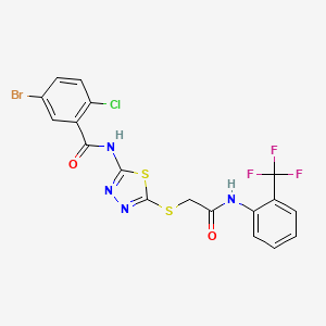 molecular formula C18H11BrClF3N4O2S2 B2995617 5-溴-2-氯-N-[5-[2-氧代-2-[2-(三氟甲基)苯胺基]乙基]硫代基-1,3,4-噻二唑-2-基]苯甲酰胺 CAS No. 389073-07-8