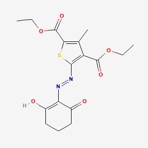 molecular formula C17H20N2O6S B2995630 5-[2-(2,6-Dioxocyclohexylidene)hydrazinyl]-3-methylthiophene-2,4-dicarboxylic acid diethyl ester CAS No. 301688-23-3