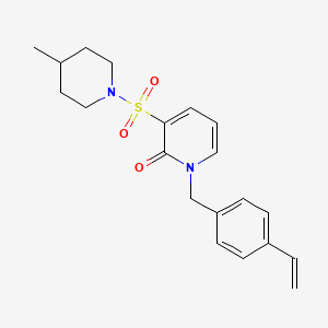 molecular formula C20H24N2O3S B2995656 3-((4-methylpiperidin-1-yl)sulfonyl)-1-(4-vinylbenzyl)pyridin-2(1H)-one CAS No. 1251705-09-5