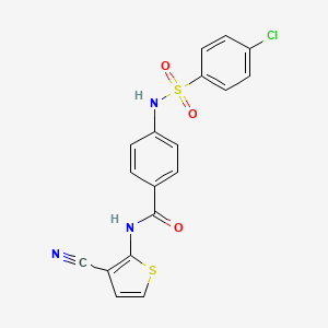 molecular formula C18H12ClN3O3S2 B2995688 4-(4-chlorophenylsulfonamido)-N-(3-cyanothiophen-2-yl)benzamide CAS No. 898411-33-1
