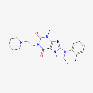 molecular formula C23H28N6O2 B2995695 1,7-二甲基-3-(2-(哌啶-1-基)乙基)-8-(邻甲苯基)-1H-咪唑并[2,1-f]嘌呤-2,4(3H,8H)-二酮 CAS No. 899395-67-6