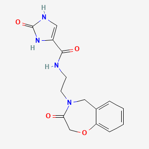 molecular formula C15H16N4O4 B2995708 2-oxo-N-(2-(3-oxo-2,3-dihydrobenzo[f][1,4]oxazepin-4(5H)-yl)ethyl)-2,3-dihydro-1H-imidazole-4-carboxamide CAS No. 1903154-35-7