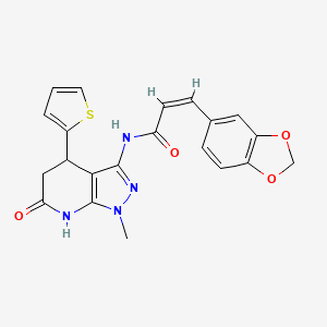 (Z)-3-(1,3-Benzodioxol-5-yl)-N-(1-methyl-6-oxo-4-thiophen-2-yl-5,7-dihydro-4H-pyrazolo[3,4-b]pyridin-3-yl)prop-2-enamide