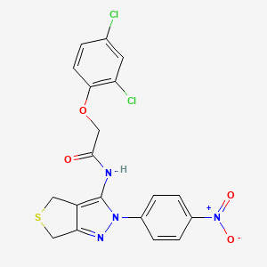 molecular formula C19H14Cl2N4O4S B2995733 2-(2,4-dichlorophenoxy)-N-(2-(4-nitrophenyl)-4,6-dihydro-2H-thieno[3,4-c]pyrazol-3-yl)acetamide CAS No. 396724-53-1